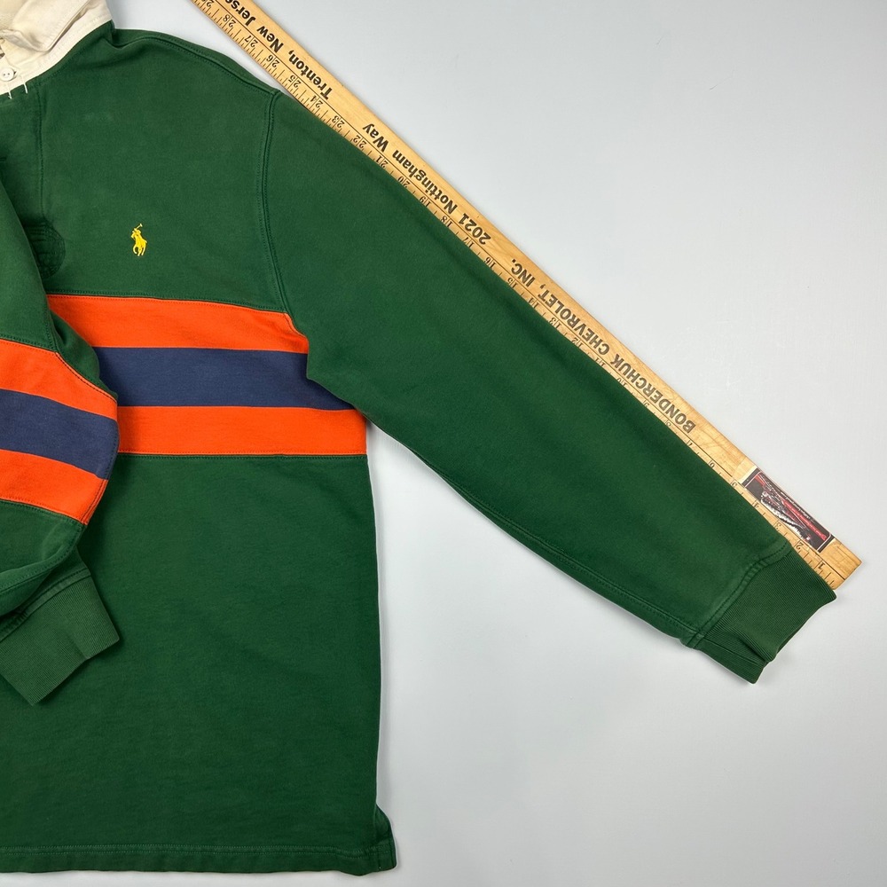 Polo Ralph Lauren Mens XL Rugby Shirt Green Orange Stripe Long Sleeve Cotton VTG - Picture 8 of 10